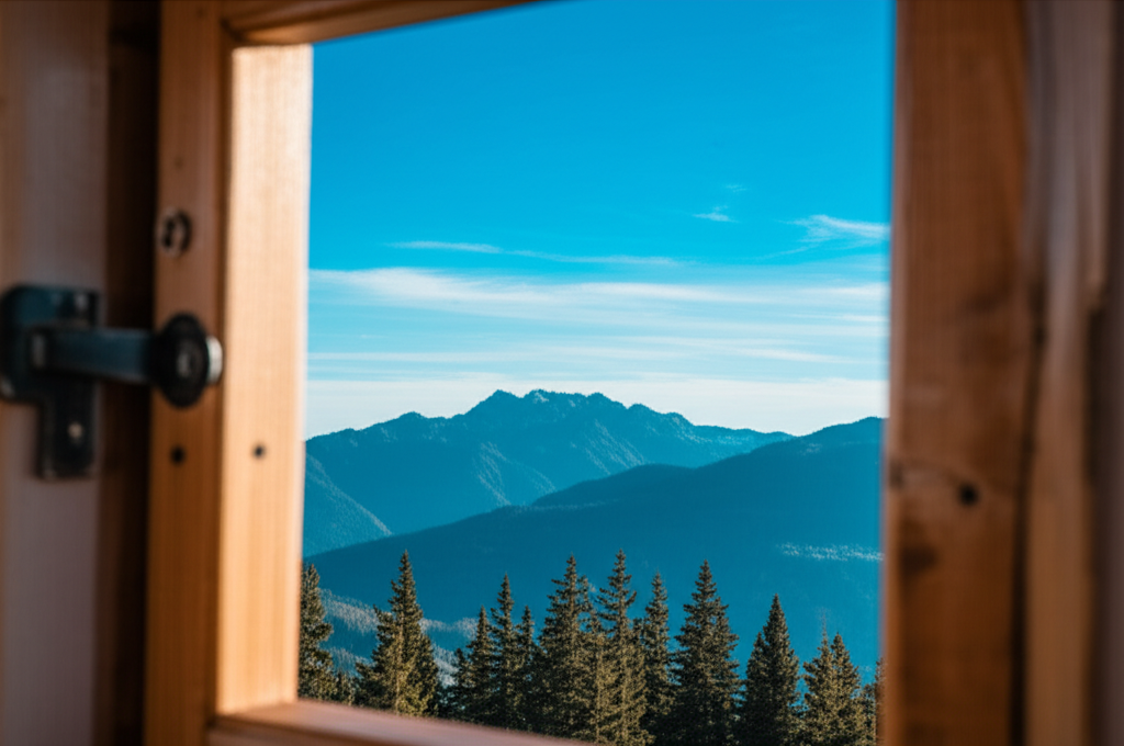 A-frame cabin with panoramic mountain views