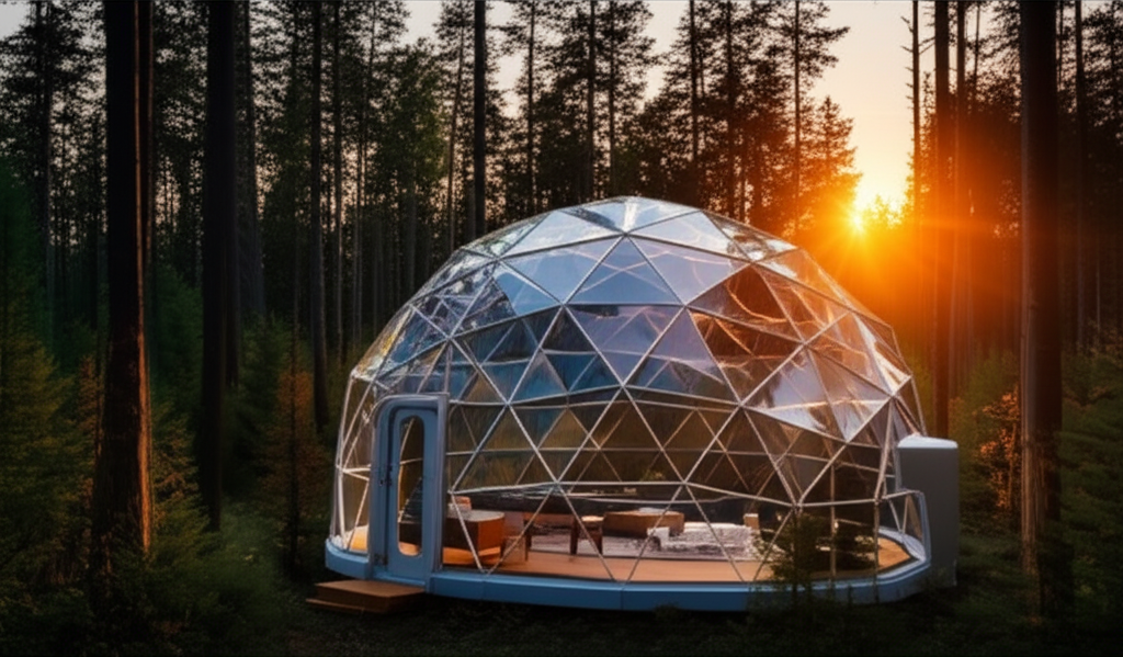 Geodesic dome in forest